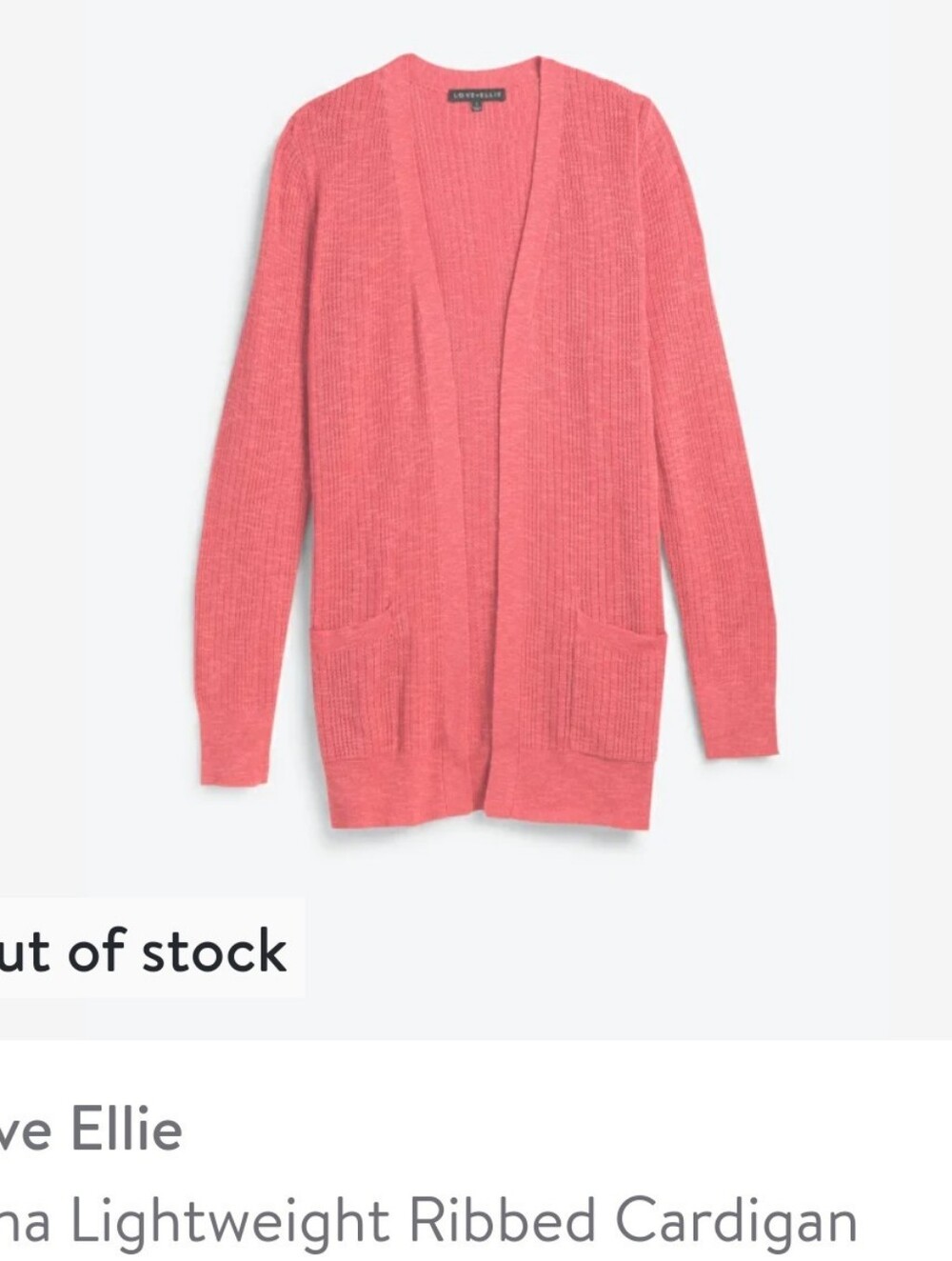 Love Ellie Coral Open-Front Ribbed Cardigan